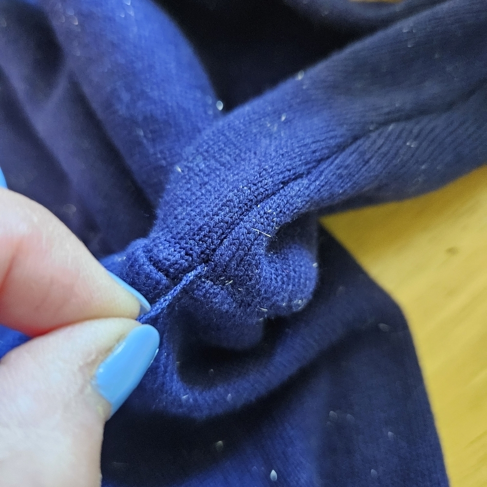 Nicole Miller Deep Blue Button-Up Navy Cardigan Metallic Thread Accent - Picture 11 of 15